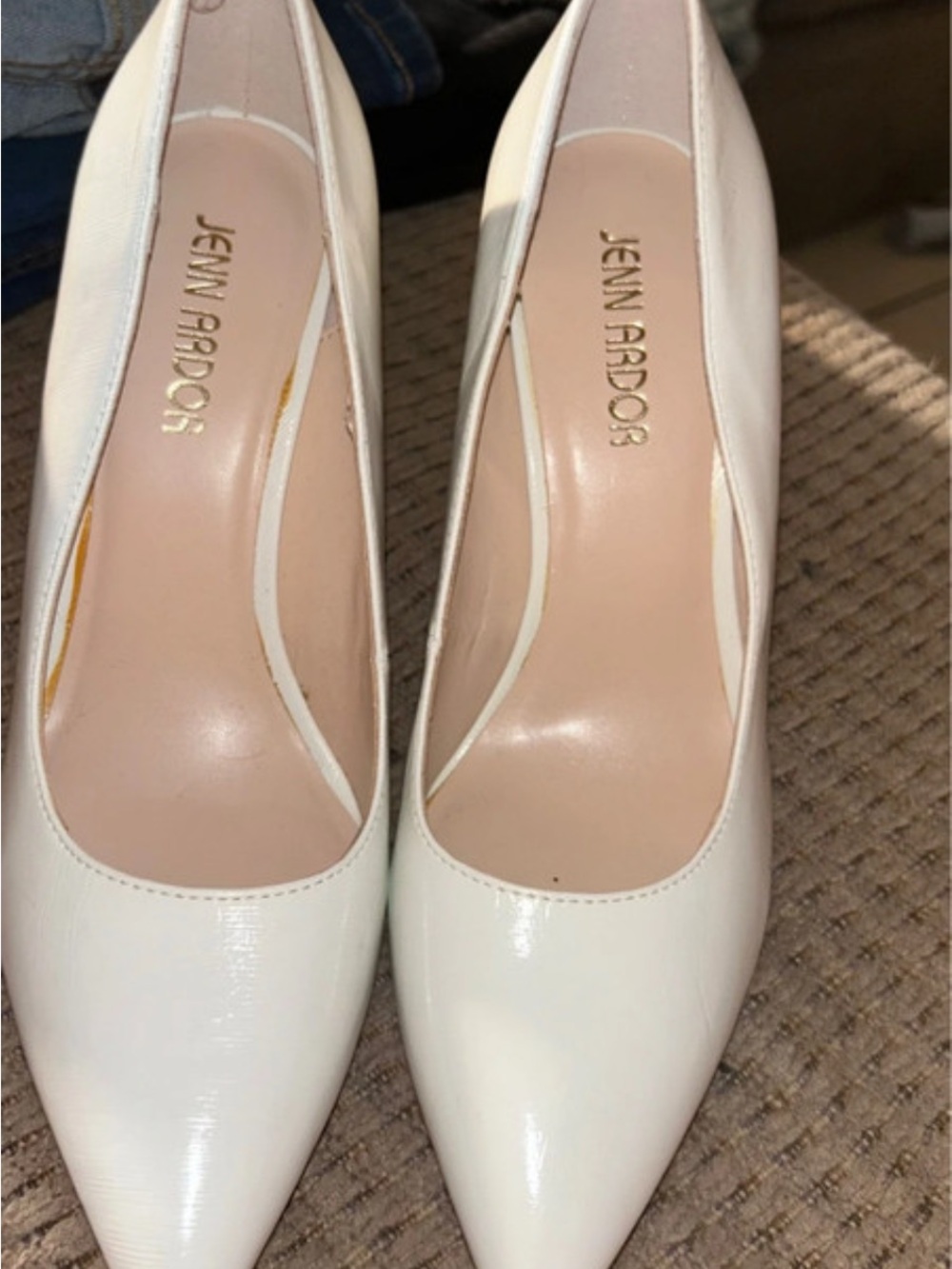 Jenn Ardor Glossy White Pointed-Toe Pumps